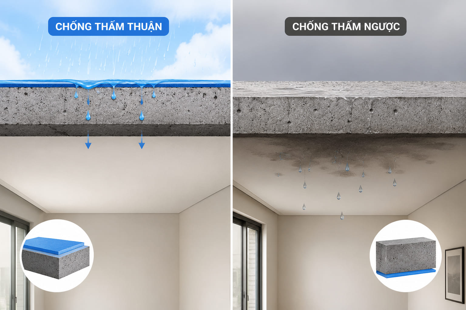 Chống thấm thuận và chống thấm ngược