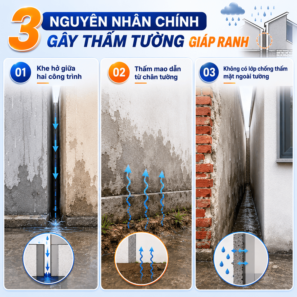 Nguyên nhân gây thấm tường nhà liền kề