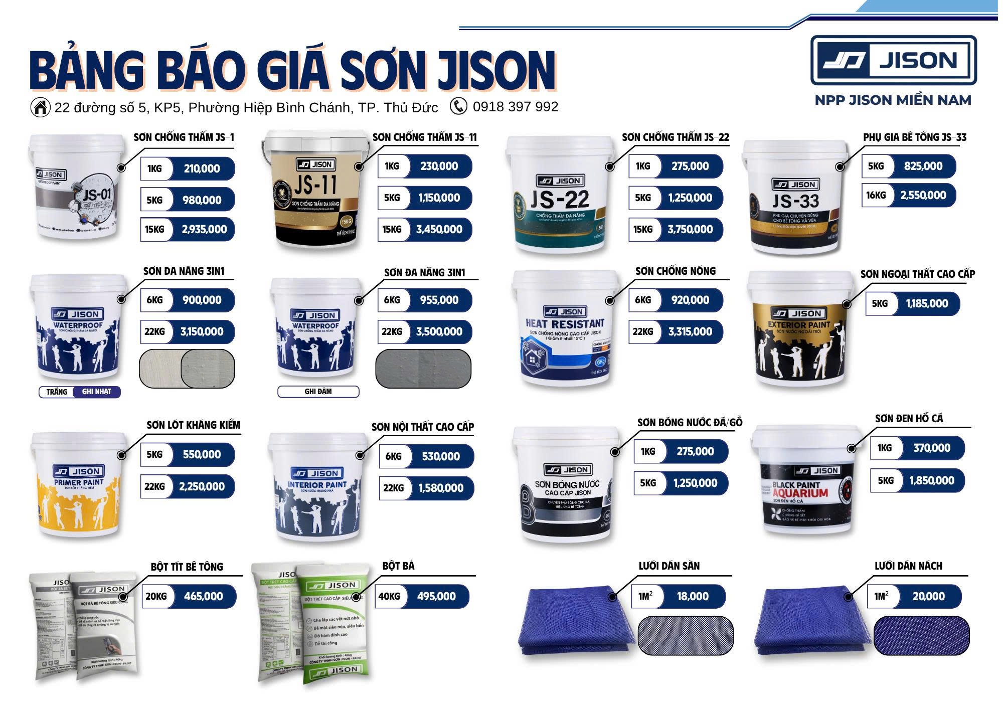bảng giá vật liệu Jison