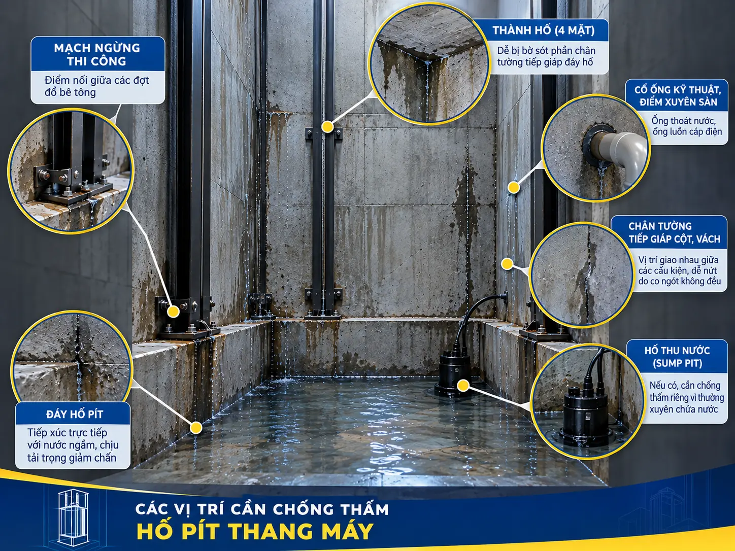 các vị trí hố pít cần chống thấm